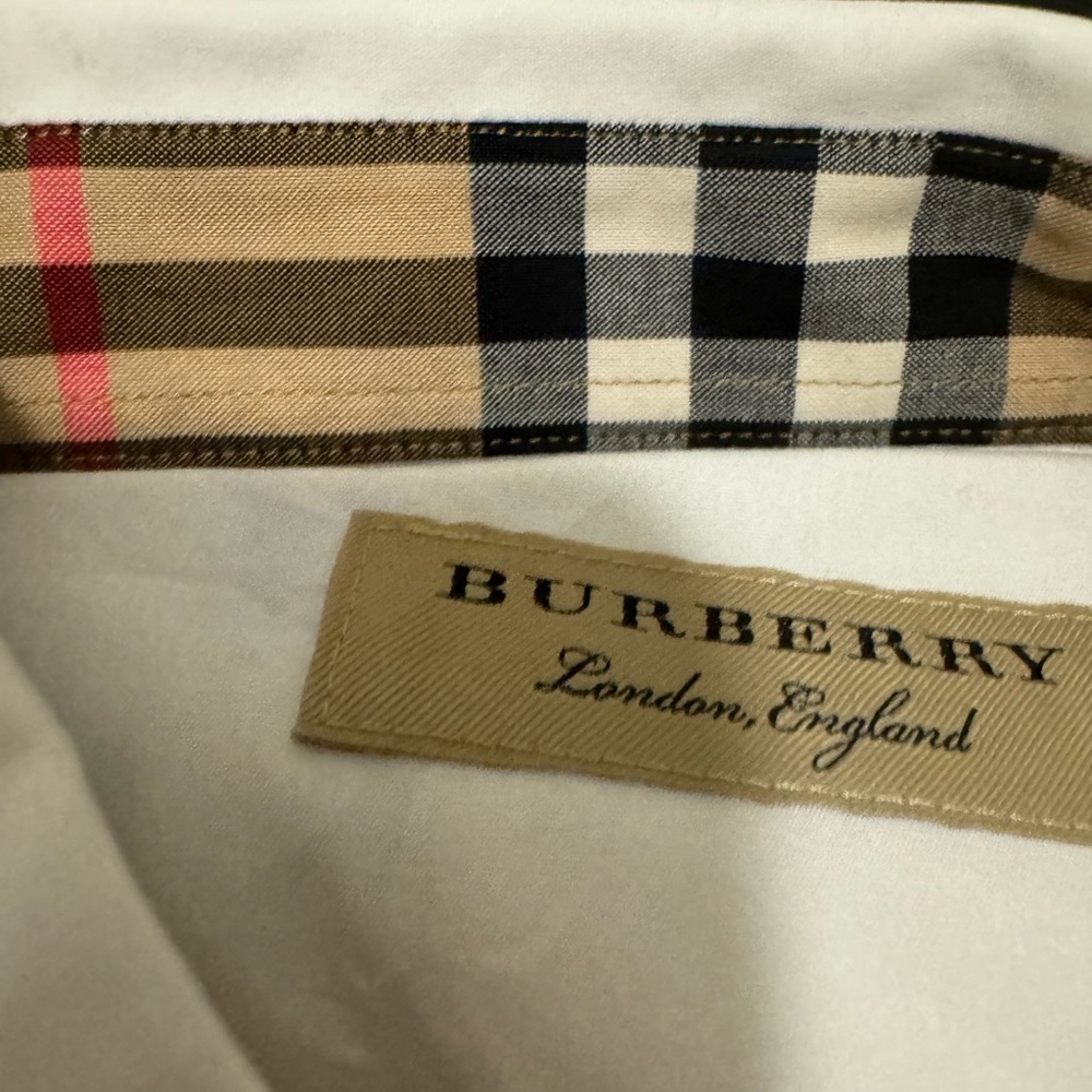 Burberry Mens White Check Dress Shirt - Picture 5 of 7